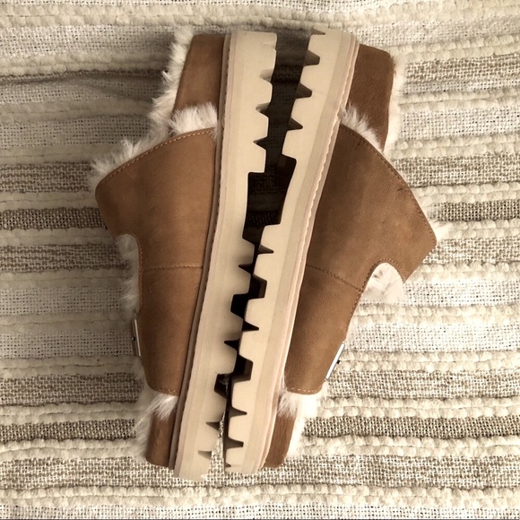 NWOT Dolce Vita | Saddle Tan Leather Suede Sandals & Super Soft Faux Fur Lining - Picture 8 of 13